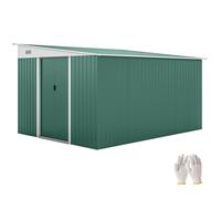 Casetta Box da Giardino Porta Attrezzi 345x280,5x169-201cm con Porte Scorrevoli in Acciaio Verde