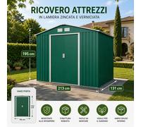 CASETTA BOX RICOVERO PER ATTREZZI IN LAMIERA VERDE 213x131x195 cm