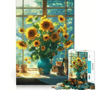 Casetta con bouquet di girasoli, puzzle da 1000 pezzi per adulti, gioco di allenamento mentale, svago leggero, design da assemblare, regalo stagionale 50x75cm