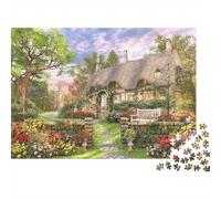 Casetta con tetto di paglia in giardino, casetta incantata colorata in giardino Puzzle da 1000 pezzi per adulti e bambini Splendidamente illustrato 38x26cm/1000pcs