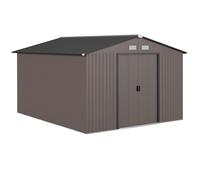 Casetta da Giardino 322x277x192 cm con 2 Porte Scorrevoli e 4 Prese d'Aria in Acciaio Marrone