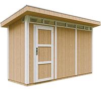Casetta da Giardino di QUALITÀ PREMIUM 4,3m²-L161xW411cm-con Pavimento, Tegole Bituminose,Set di Vernici-Costruzione con pannelli LP Smartside - Capanno da giardino - TIMBELA M902- Harvest Honey
