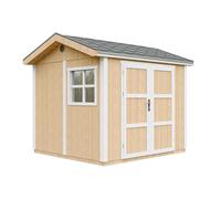 Casetta da giardino di qualità premium 5,9 m² - H252x250x294 cm - Costruzione in pannelli LP Smartside - Con pavimento e Tegole Bituminose - Timbela M913A-HARVEST HONEY