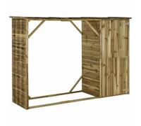 Casetta da giardino in legno di pino con supporto per legna da ardere e armadietto, 253 x 80 x 170 cm, resistente alle intemperie, con rifugio e tetto in carta catramata, per terrazza e cortile