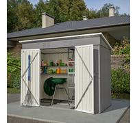 Casetta da giardino in metallo, 8 x 4 FT con fondazione in metallo (senza fondo), armadio da giardino in metallo con tetto spiovente e porta, resistente alle intemperie, per giardino e terrazze