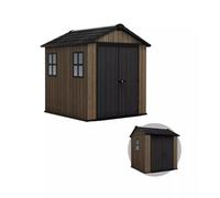 Keter Casetta da Giardino Apex 757/775 Walnut, Effetto Legno Noce Naturale, Porte e Finestre Orientabili, 4 m², 230x223,8x246H cm