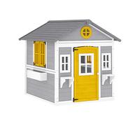 Outsunny Casetta da Giardino in Legno per Bambini 3-8 Anni con Finestre, Tetto Inclinato, Vasi e Fioriere, Grigio Aosom Italy
