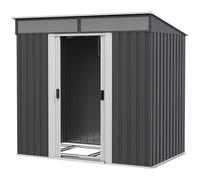 Casetta da Giardino Porta Attrezzi con 4 Finestre e 2 Ganci 195x122x181,5 cm in Acciaio Zincato Grigio