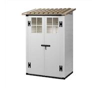 Casetta da Giardino Tuscany Evo 100 Porta Attrezzi in PVC con Pavimento, 1,32m² Capanno da Giardino con 2 Porte e Serratura, Capannone per Patio, Cortile, Esterno - H. 201 x L. 139 x P. 95 cm