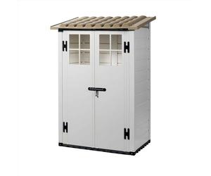 Casetta da Giardino Tuscany Evo 100 Porta Attrezzi in PVC con Pavimento, 1,32m² Capanno da Giardino con 2 Porte e Serratura, Capannone per Patio, Cortile, Esterno - H. 201 x L. 139 x P. 95 cm