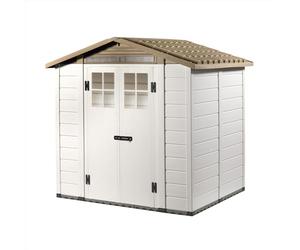 Casetta da Giardino Tuscany Evo 200 in PVC con Pavimento, 3.98m² Capanno da Giardino con 2 Porte e Serratura, Capannone per Porta Attrezzi, Patio, Cortile, Esterno (H. 216 x L. 220 x P. 181 cm)