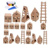 Casetta da Gioco in Miniatura per Bambini, 23 Pezzi Cartone | Colore Khaki, Pennello Piatto Incluso, per Scuola e Asilo, Stimola Creatività e Percezione Spaziale