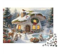 Casetta delle fate invernale, casetta colorata a forma di fungo con cervo, puzzle da 1000 pezzi per adulti e bambini, attività divertente per le giornate di pioggia, 52x38cm/1000pcs