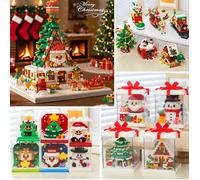 Casetta di Babbo Natale, Babbo Natale, Albero di Natale, Treno, Blocchi di costruzione a microparticelle a forma di pupazzo di neve, regalo creativo, blocchi di assemblaggio renna - Confezione giocatt