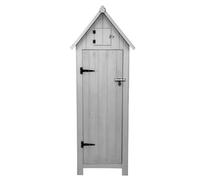 Casetta di legno per il giardino Grigio per l'organizzazione degli attrezzi spiaggia serratura 3 ripiani d'angolo 4 ganci per le porte Botola per il tetto Lucchetto 4 chiavi Kit di fissaggio a terra