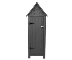 Casetta di Legno per il Giardino per l'organizzazione degli Attrezzi da Giardinaggio 3 Ripiani d'angolo 4 Ganci per Fissaggio a terra Apertura sul tetto Lucchetto 4 chiavi Coperura in Guaina - Grigio