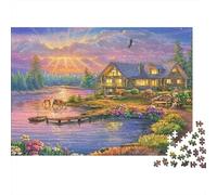 Casetta di Legno sul Lago Puzzle 1000 Pezzi Gioco di Puzzle 1000 Pezzi per Adulti Tramonto Rilassante Interazione Casa Famiglia Regalo Decorazione 70x50cm/1000pcs