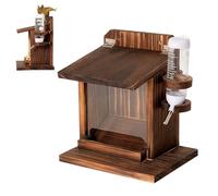 Casetta di mangime per scoiattolo, scoiattolo a strisce, con bottiglia d'acqua, casa in legno montata a parete con porta mangime per pannocchie di mais e noci, per esterni, balcone, giardino, uccelli