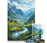 Casetta di montagna in riva a un fiume Puzzle per ragazzi da 1000 pezzi Gioco di logica e divertimento rilassante Opera d'arte pulita da collezione (38x52cm)