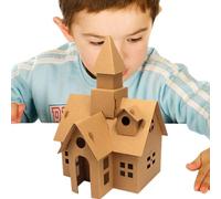 Casetta di Natale in cartone, Casetta di cartone per bambini fantasioso | Cartone per la casa da colorare Bambini che disegnano, dipingono, decorano l