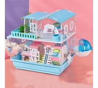 Casetta for Criceto Plastica, Gabbia for Criceti e Topolini, Piccoli Roditori, Due Piani, Tre Strati con Accessori, In Materiale PS/ABS, for Criceto, Orso D'oro ( Color : Blue , Size : 2 layer b )