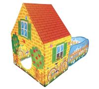 Casetta Gioco per Bambini con Giardino Recintato, Casa in Stile Country con Tetto Rosso, Area Gioco Esterna