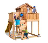 Casetta in Legno per Bambini STEP ON MySIDE con Scivolo 2,9m e Parete Arrampicata - Torre Gioco da Giardino Completa