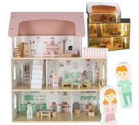 Casetta in legno per bambole con illuminazione LED Lulilo Peonio 70 cm, rosa