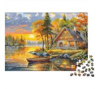 Casetta in Legno sul Lago Puzzle 1000 Pezzi Carta Puzzle per Adulti Tramonto Autunnale Gioco di Puzzle 1000 Pezzi Relax Decorazione Famiglia 70x50cm/1000pcs