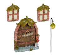 Relaxdays Porta delle Fate, Set, 2 Finestre Incantate 1 Fairy Door 1 Lanterna, Resiste Intemperie, per Tronchi, Colorato, Poliresina, 14 x 10 x 2 cm