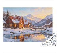 Casetta innevata Puzzle per Adulti Puzzle 1000 Pezzi Ponte invernale Gioco di Puzzle 1000 Pezzi Relax Decorazione casa 70x50cm/1000pcs