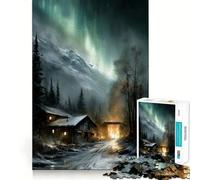 Casetta invernale sotto l'aurora boreale - Puzzle da 1000 pezzi - Gioco di abilità mentale - Taglio di precisione - Hobby affascinante per i momenti di svago (50x75cm)