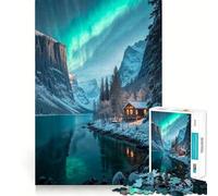 Casetta invernale sotto l'aurora boreale - Puzzle da 1000 pezzi per adulti - Allenamento mentale divertente - Componenti robusti e ben definiti - Attività rilassante per una pausa mentale (50x75cm)
