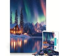 Casetta invernale sotto l'aurora boreale - Puzzle da 1000 pezzi per adulti - Allenamento mentale e gioco - Incastro perfetto - Nessun pezzo si stacca alleviare lo stress (50x75cm)