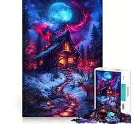 Casetta invernale sotto un cielo cosmico - Puzzle da 1000 pezzi per adulti - Gioco di memoria - Taglio di qualità professionale - Attività di gruppo emozionante (38x26cm)