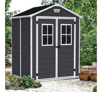 Keter Casetta da Giardino Manor 6x5 con Finestre Frontali, Nera, 185 X 152 X 226 h