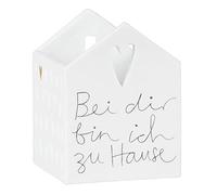 Casetta luminosa in porcellana con scritta "Bei dir bin ich, bianco