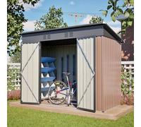 Casetta per attrezzi in metallo, 4 x 10 piedi, capanno per attrezzi con finestra e kit da pavimento, capanno in acciaio resistente alle intemperie, chiudibile come garage per biciclette e box per
