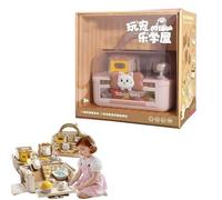 Casetta per bambole di coniglio, 23,1 x 24,9 x 17 cm, con controllo magnetico, giocattoli mobili, una varietà di suoni coinvolgenti, accogliente set da gioco per animali domestici con figure, mobili e