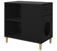 Casetta per gatti in legno nero, 72 x 42,5 x 70 cm, mobili per interni con struttura stabile, comoda grotta, superficie di appoggio, elementi tiragraffi e accessori per il soggiorno e i gatti