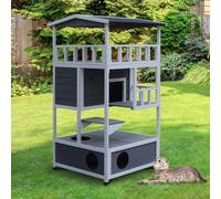 Casetta per gatti in legno PawHut 75,5x75x137 cm con tetto asfalto grigio