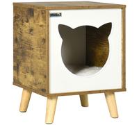 Casetta per gatti in legno Pawhut con cuscino lavabile gambe rialzate 34x34x44,5cm