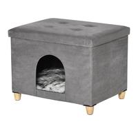 Casetta per Gatti Pouf Poggiapiedi Imbottito 60x45x44,5 cm con Cuscino
