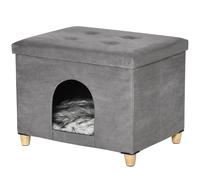Casetta per Gatti Pouf Poggiapiedi Imbottito 60x45x44,5 cm con Cuscino Rimovibile e Lavabile Grigio