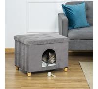 Casetta per Gatti Pouf Poggiapiedi Imbottito con Cuscino Rimovibile e Lavabile, Grigio