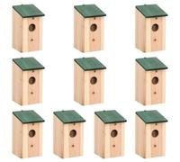 Casetta per uccelli, 10 pezzi, in legno di abete massiccio, 12 x 12 x 22 cm, resistente alle intemperie, casetta per uccelli, mangiatoia per giardino, balcone, terrazza, nido naturale, con ganci in