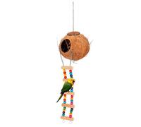 Casetta per Uccelli con Scala, Criceto Cocco Naturale Nascondiglio Scaletta Nido Appeso Cocco Casetta per Uccelli, Pappagalli Guscio di Cocco Naturale Scala Nido Nido di Allevamento di Uccelli Domesti