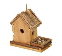 Relaxdays Casetta Decorativa per Uccelli con Mangiatoia, Casa per Uccellini da Esterno, 21x21x12,5 cm, Legno, Naturale