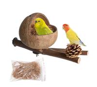 Casetta per uccelli di cocco, di noce di cocco con noce di cocco schiacciato, comoda scatola per parrocchetti Canary Cockatiel Finch