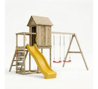 Casetta Rialzata in Legno per Bambini Maxplay 5 con Scivolo 2,2 m, Doppia Altalena e Parete Arrampicata - Parco Giochi da Giardino con Torre e Sabbiera, 368x370x262 cm, Legno Impregnato Autoclave